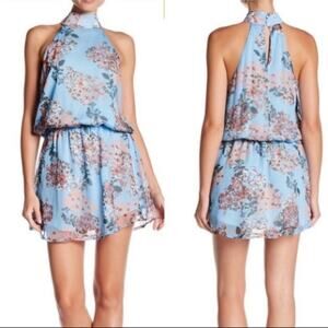 REVOLVE Line & Dot Rubi Floral Blouson Mini Dress High Neck XS Blue